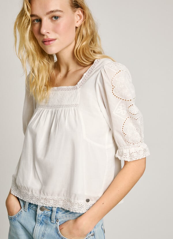 Pepe Jeans blusa voile con detalles bordados