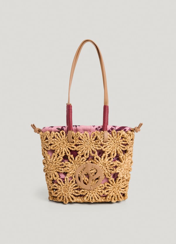 Pepe Jeans Bolso De Rafia Con Detalles Florales