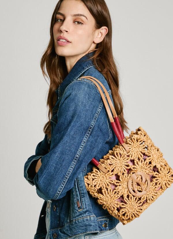 Pepe Jeans bolso de rafia con detalles florales