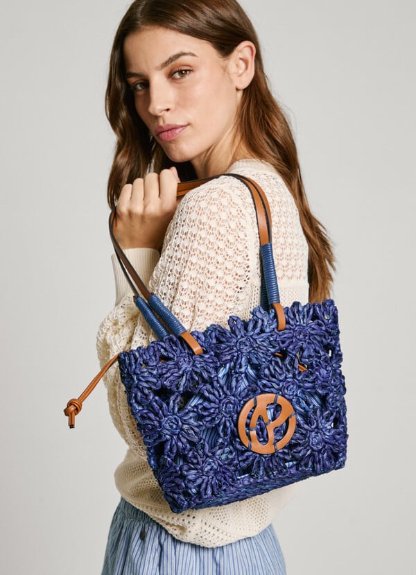 Pepe Jeans bolso de rafia con detalles florales