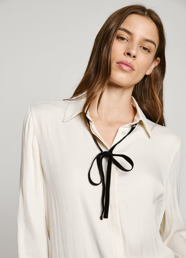 Pepe Jeans Camisa Satén Con Lazo Terciopelo