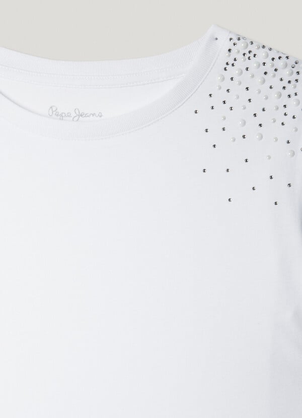 Pepe Jeans Camiseta Detalle Strass Fit Cropped