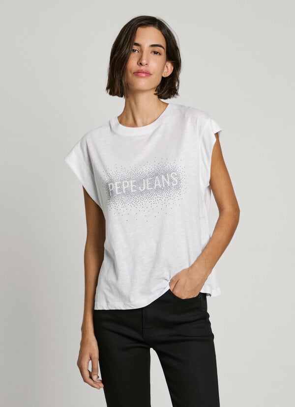 Pepe Jeans Camiseta Logo Strass Fit Boxy