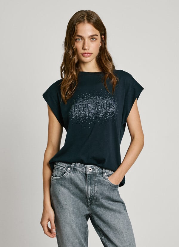 Pepe Jeans camiseta logo strass fit boxy