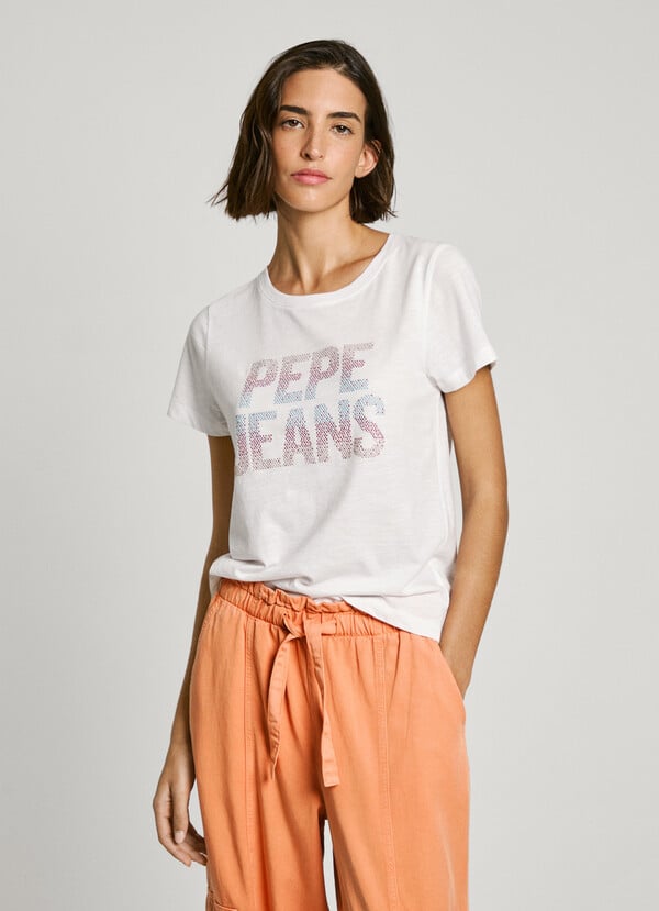 Pepe Jeans camiseta logo strass fit regular