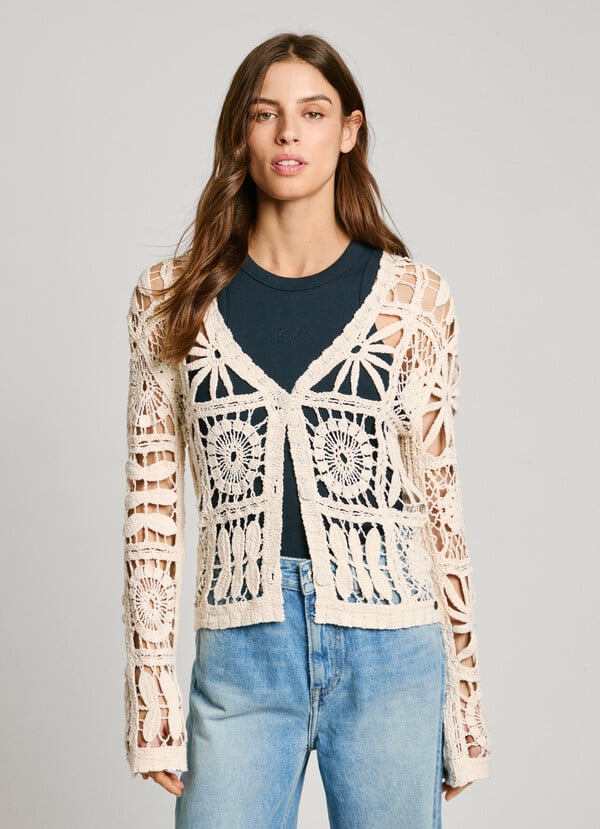 Pepe Jeans cárdigan crochet cuello pico