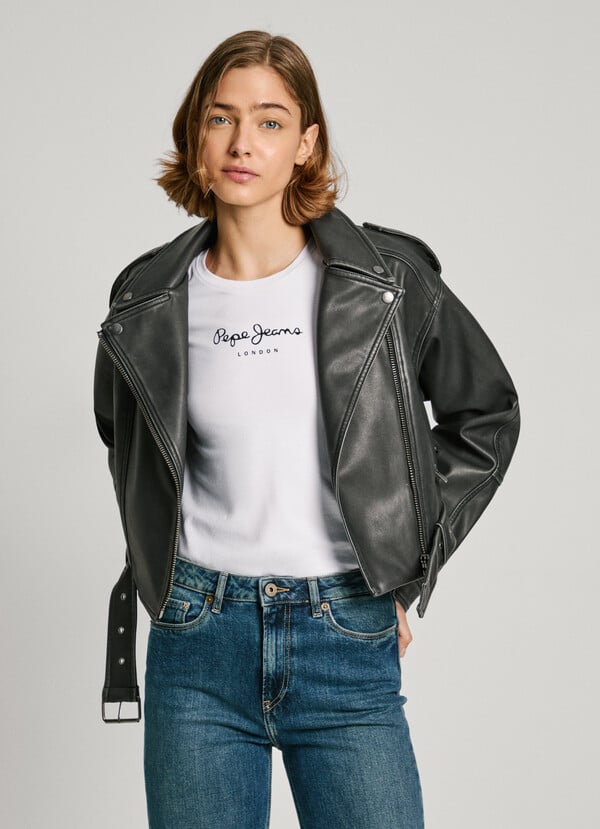 Pepe Jeans Cazadora Biker Con Cinturón