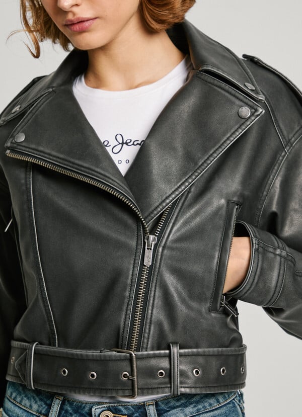 Pepe Jeans Cazadora Biker Con Cinturón