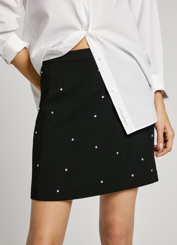 Pepe Jeans Falda Corta Con Pedrería