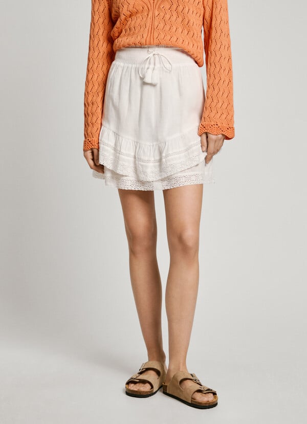 Pepe Jeans Falda Corta Con Volantes Bordados