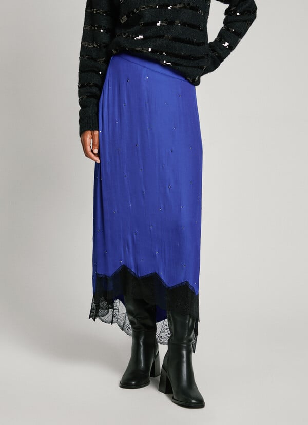 Pepe Jeans Falda Midi Satinada Encaje