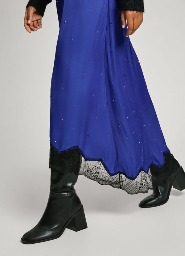 Pepe Jeans Falda Midi Satinada Encaje