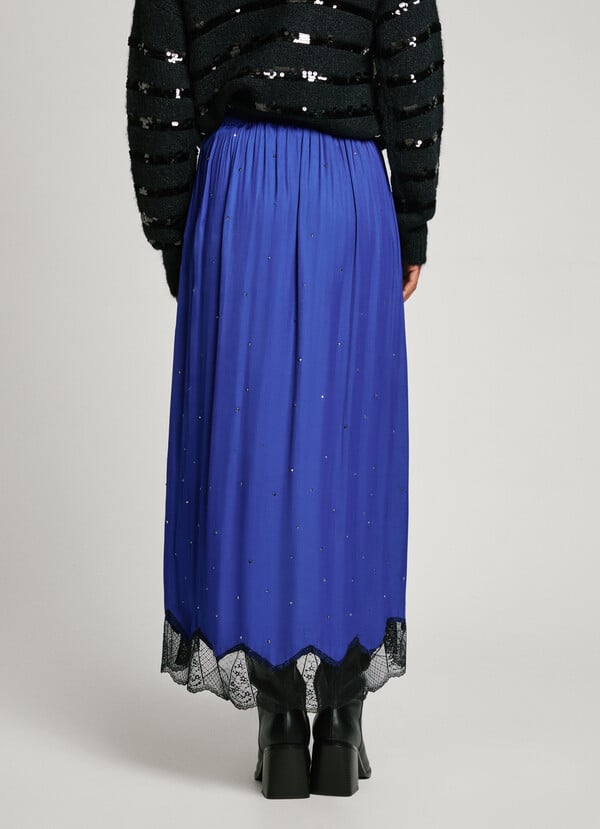 Pepe Jeans Falda Midi Satinada Encaje