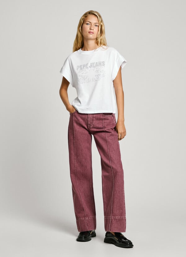 Pepe Jeans jeans fit loose y tiro alto - berry