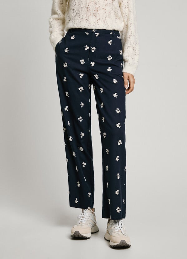 Pepe Jeans Pantalón Chino Flores Bordadas