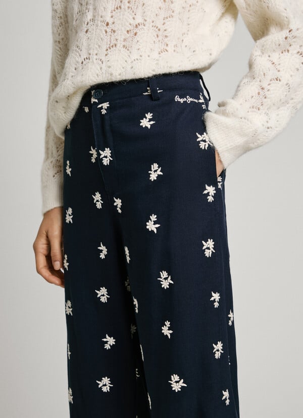 Pepe Jeans Pantalón Chino Flores Bordadas
