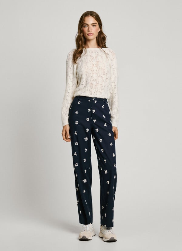 Pepe Jeans pantalón chino flores bordadas