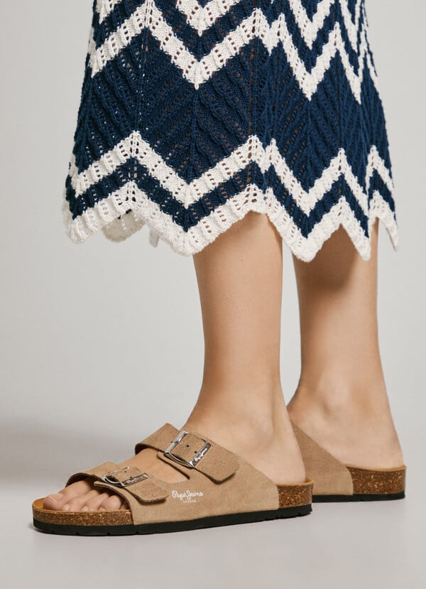 Pepe Jeans sandalias ante con doble hebilla