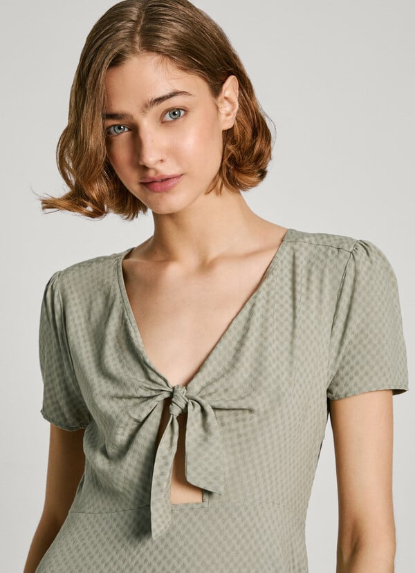 Pepe Jeans Vestido Corto Con Escote Anudado