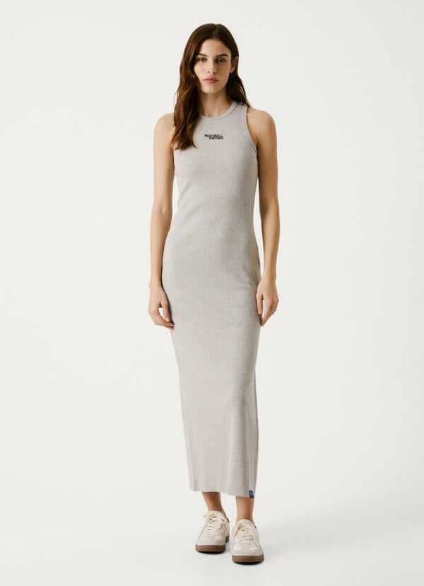 Pepe Jeans vestido largo canalé logo estampado
