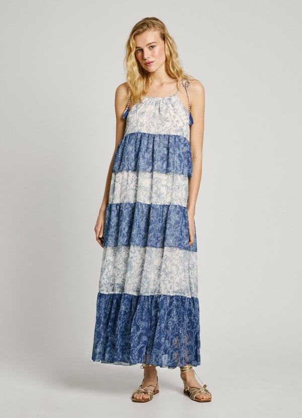 Pepe Jeans Vestido Largo Chifón Con Tirantes