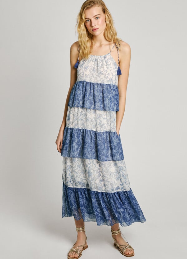 Pepe Jeans vestido largo chifón con tirantes