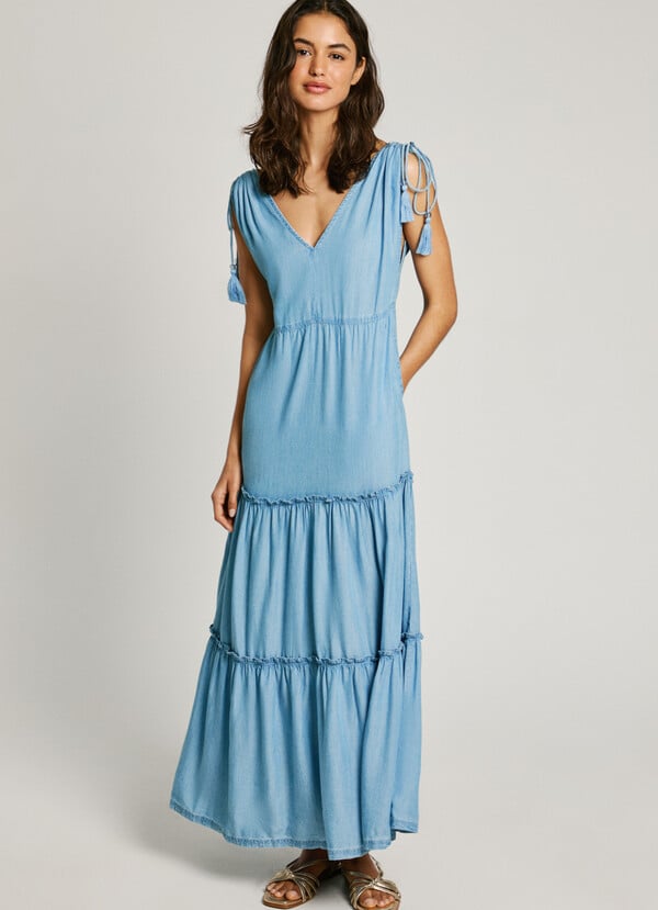 Pepe Jeans Vestido Largo Cuello Pico