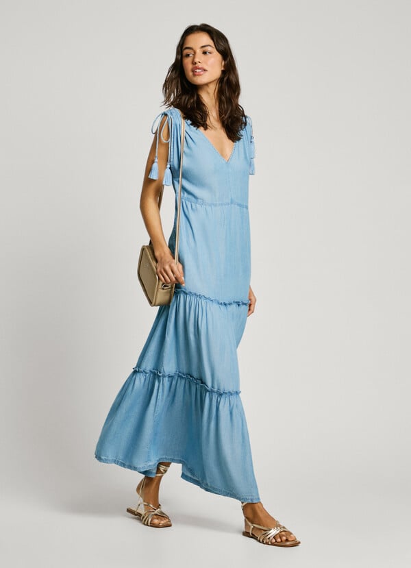 Pepe Jeans vestido largo cuello pico