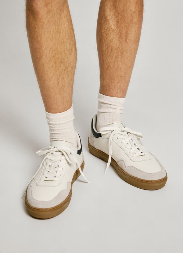 Pepe Jeans zapatillas piel con detalles en ante