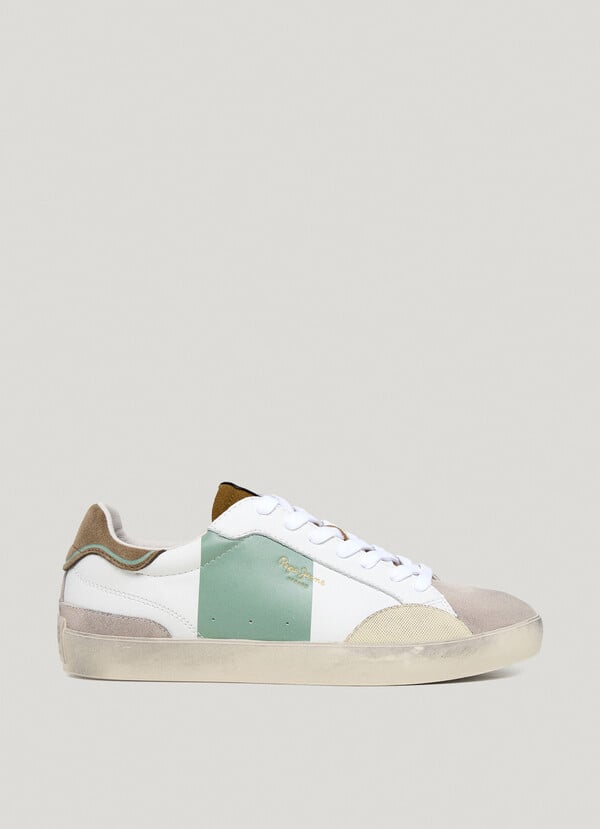 Pepe Jeans zapatillas piel con detalles en ante