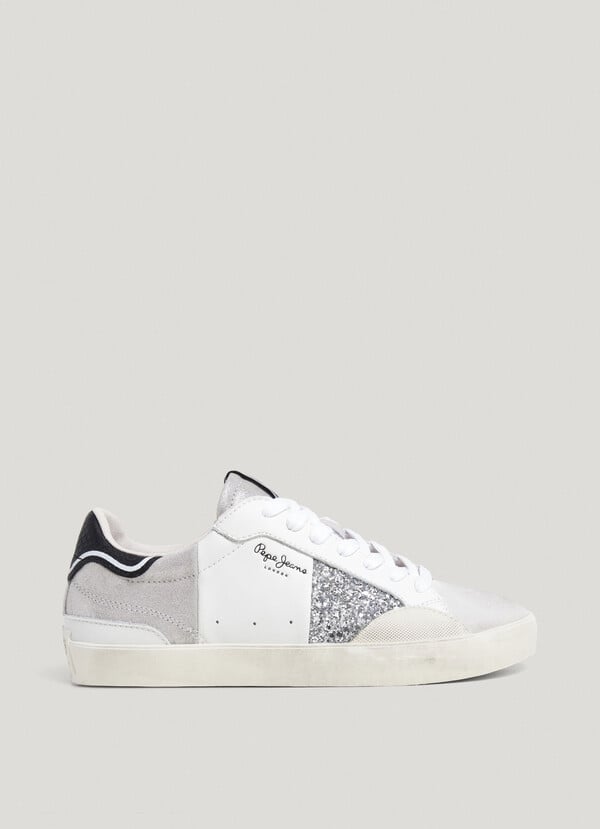 Pepe Jeans zapatillas piel con detalles glitter