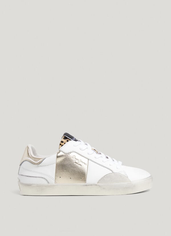 Pepe Jeans zapatillas piel con detalles metalizados