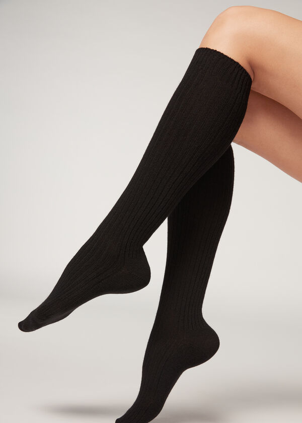 Calzedonia Calcetines Largos De Canalé Con Lana y Cashmere