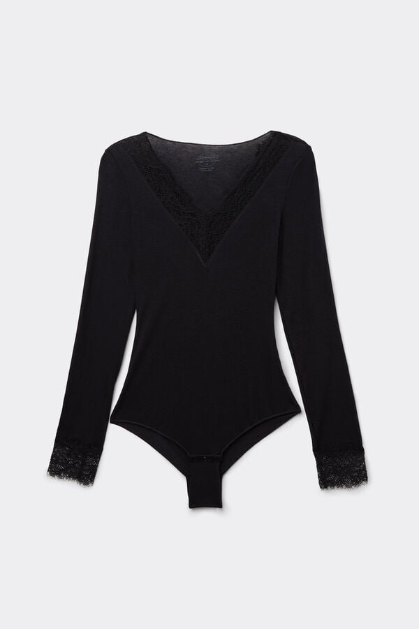 Intimissimi Body De Manga Larga De Modal Ultralight Con Cashmere Y Encaje