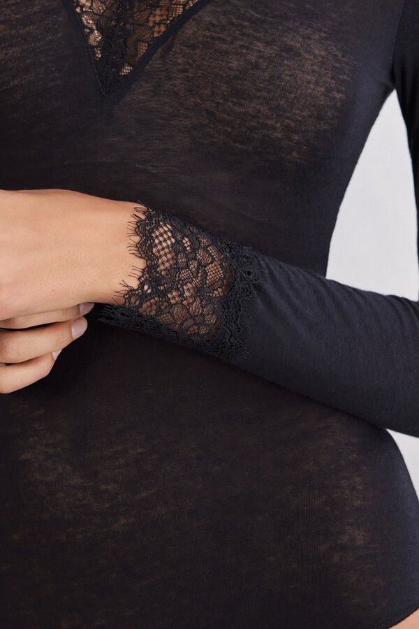 Intimissimi Body de Manga Larga de Modal Ultralight con Cashmere y Encaje