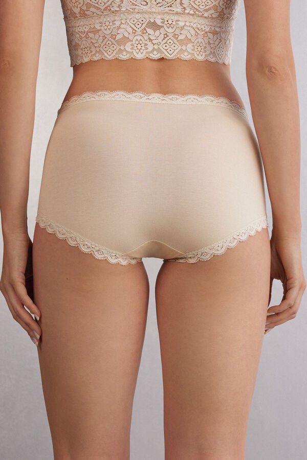 Intimissimi Braguita Culotte De Talle Alto De Algodón Y Encaje