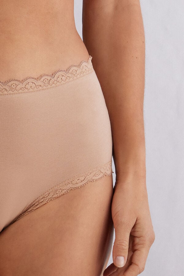 Intimissimi Braguita Culotte de Talle Alto de Algodón y Encaje