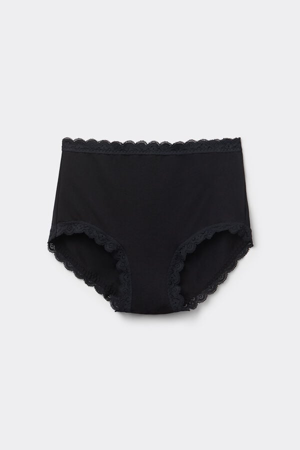 Intimissimi Braguita Culotte De Talle Alto De Algodón Y Encaje