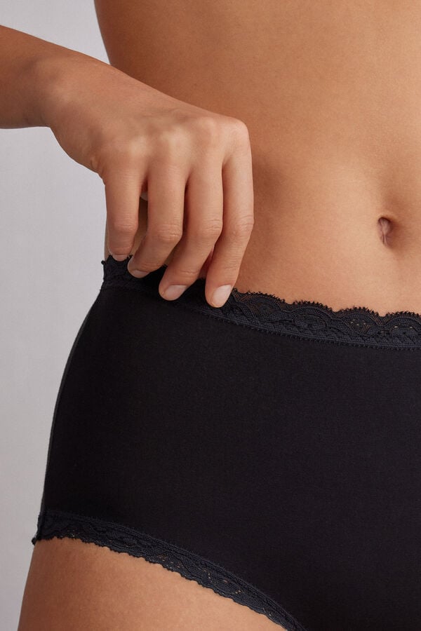 Intimissimi Braguita Culotte de Talle Alto de Algodón y Encaje
