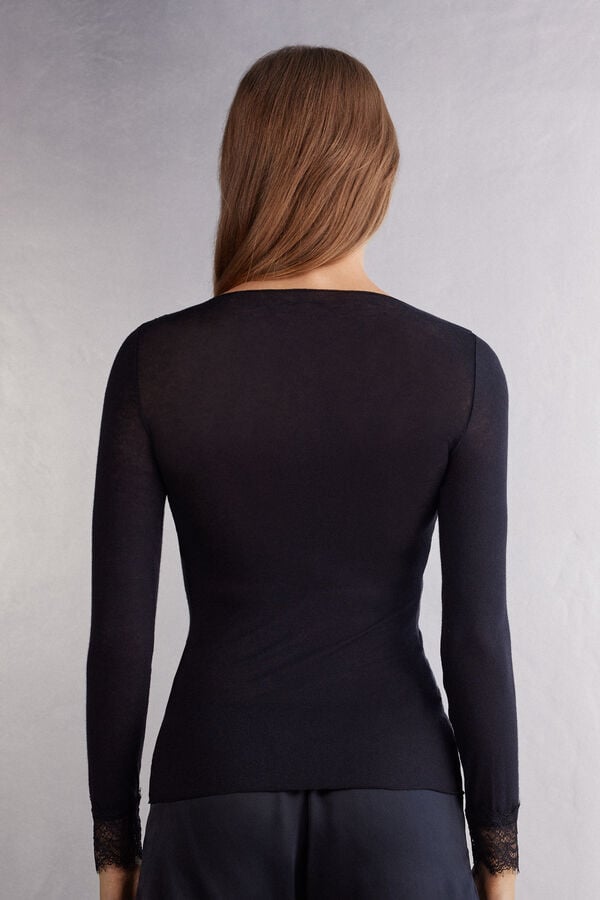 Intimissimi Camiseta Con Encaje De Manga Larga En Modal Y Cashmere Ultraligero