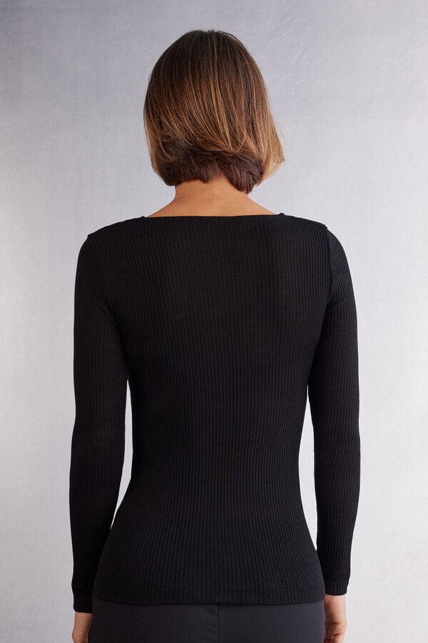 Intimissimi Camiseta De Manga Larga Con Cuello Redondo Holgado De Lana Y Seda