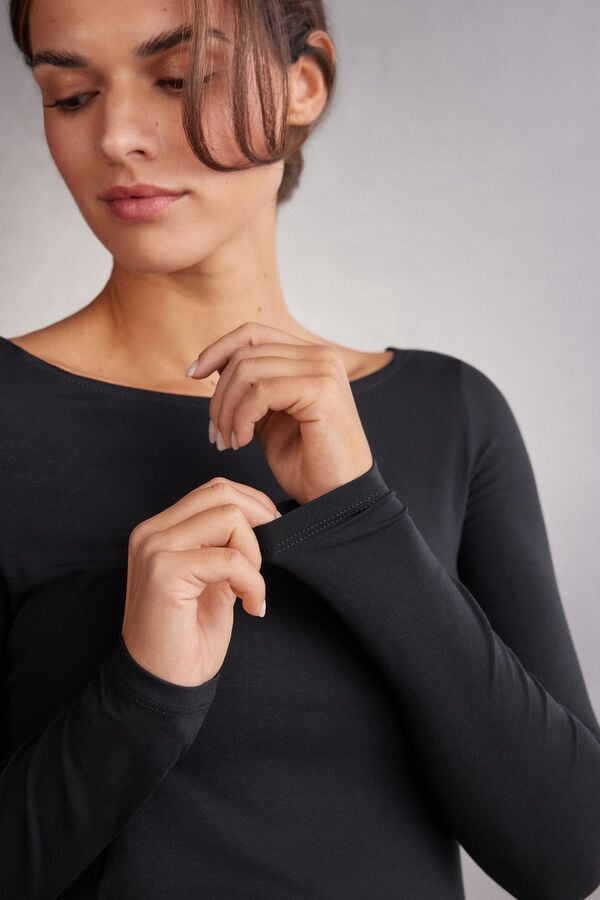 Intimissimi Camiseta de Manga Larga con Escote Barca en Micromodal