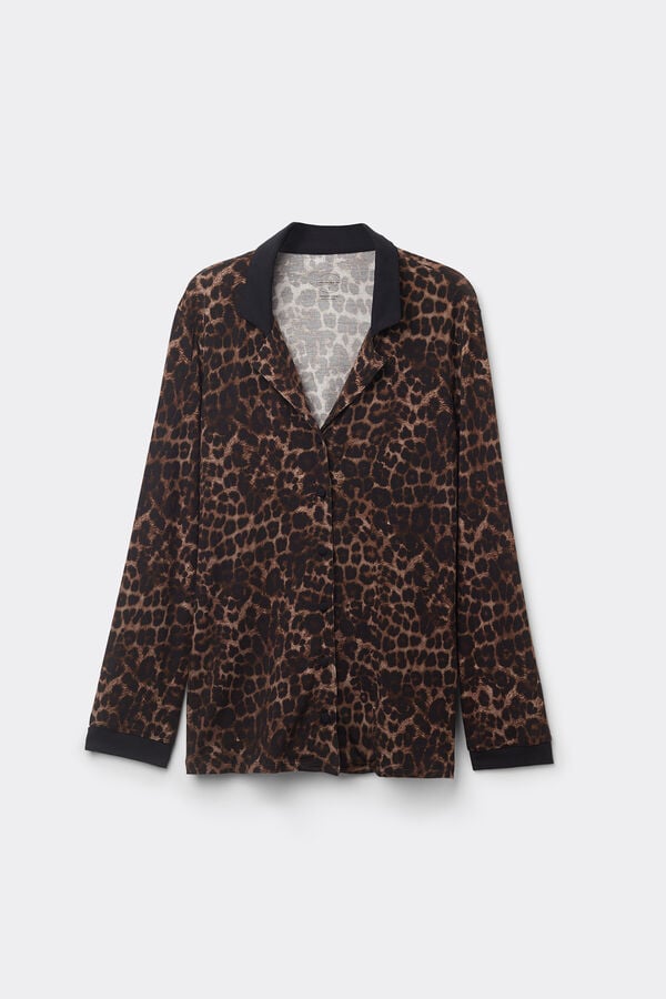 Intimissimi Camiseta De Manga Larga De Modal Con Abertura Delantera Luxurious Leopard