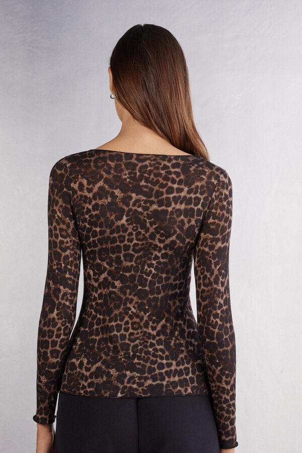 Intimissimi Camiseta De Manga Larga De Modal Ultralight Con Cashmere Luxurious Leopard