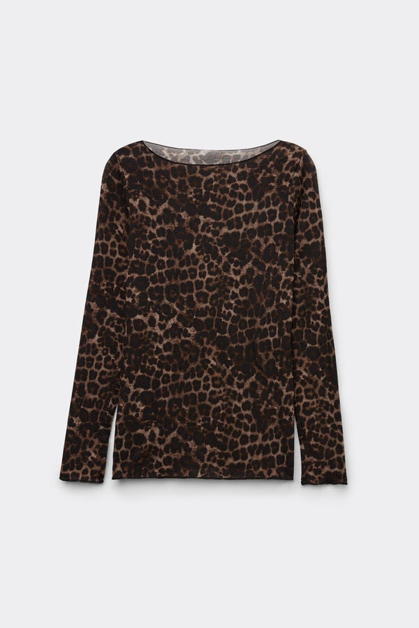 Intimissimi Camiseta De Manga Larga De Modal Ultralight Con Cashmere Luxurious Leopard
