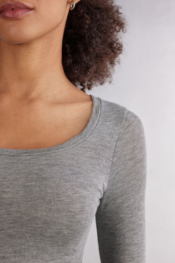 Intimissimi Camiseta de Manga Larga de Modal Ultralight con Cashmere y Escote Redondo
