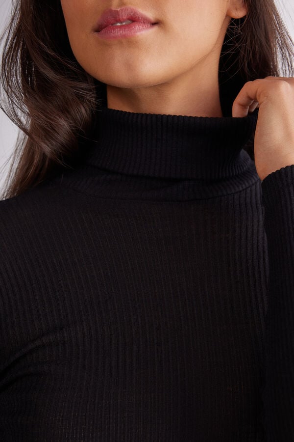 Intimissimi Camiseta de Manga Larga Lana y Seda Cuello Alto