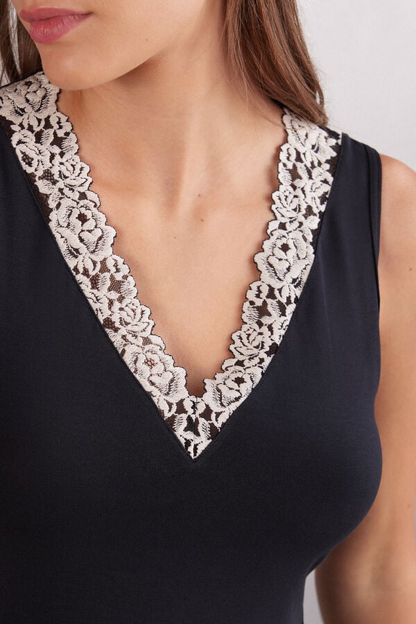 Intimissimi Camiseta de Tirantes de Modal y Encaje Pretty Flower