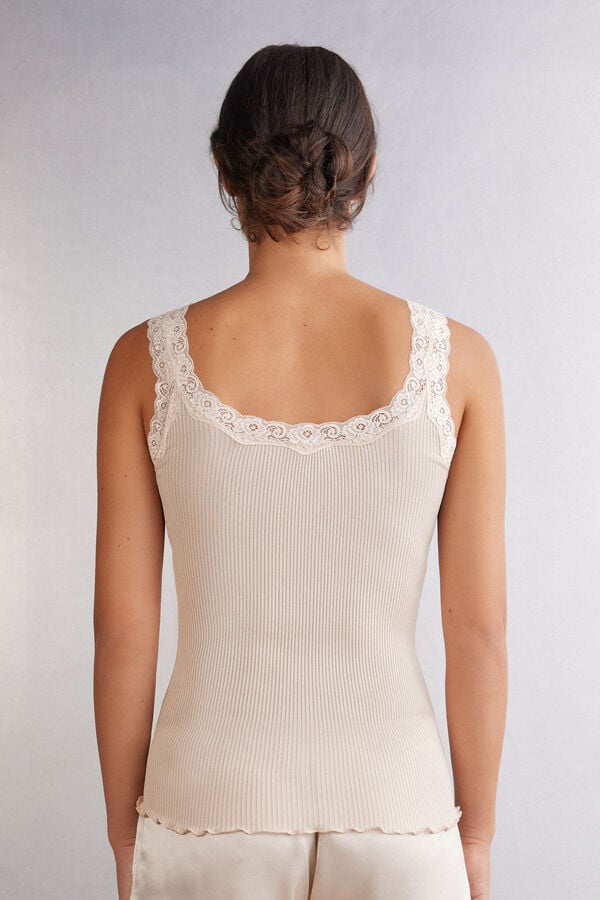 Intimissimi Camiseta De Tirantes En Seda Con Escote De Encaje