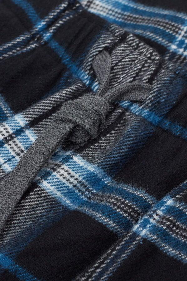 Intimissimi Pantalón Tela De Algodón Perchada Estampado Cuadros Negro Celeste